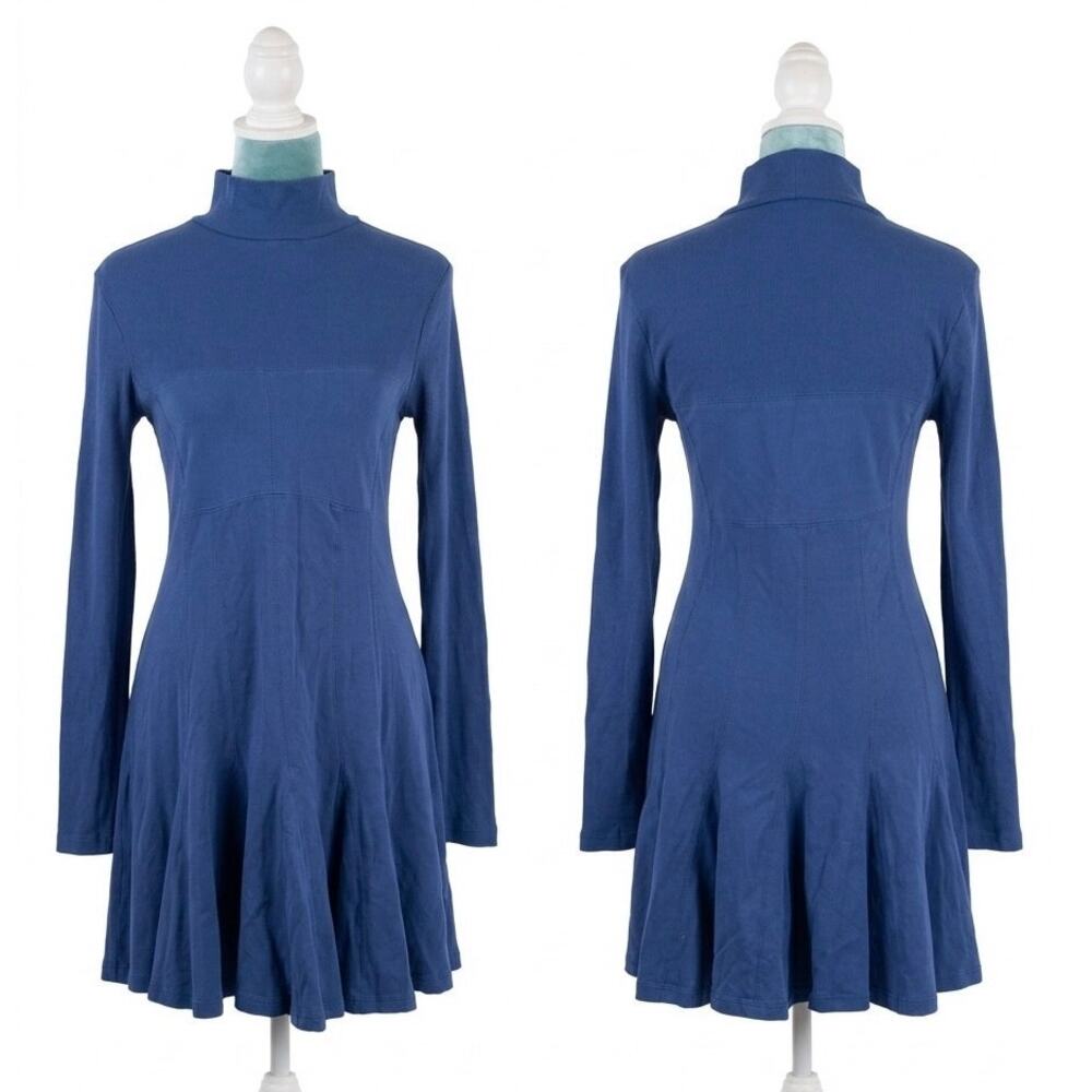 Daily Practice Anthropologie Blue Ribbed Turtleneck Mini Dress Fit Flare Medium